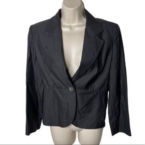 MaxMara grey stripe crop wool blend blazer one button closure size 10
